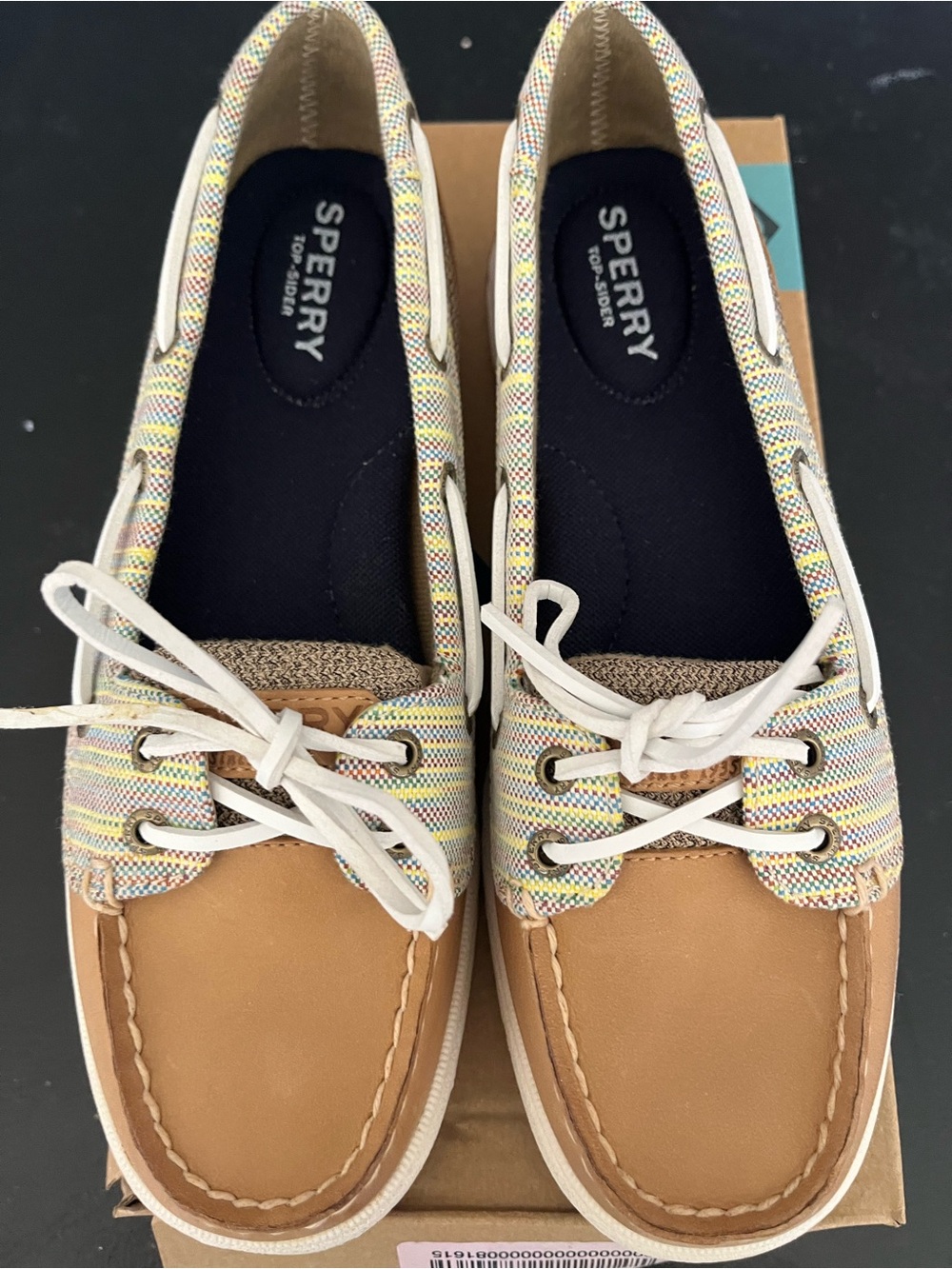 Sperry Tan Leather & Multicolor Woven Canvas Boat Shoes